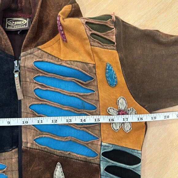 Kyber Outerwear Jacket Womens M Brown Fall Leaves Embroidered Hippie Lagenlook - Picture 9 of 10